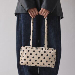 NWT BAGGU Nylon Bowler Bag - Cream + Black Polka Dot